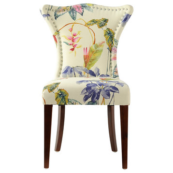 Paradise Accent Dining Chair with Nailheads, Tropical Floral Beige