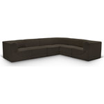 Meridian Furniture - Ollie Black Boucle Fabric L-Shaped Modular Sectional, Brown, 6-Piece: 3 Armless Chair, 3 Corner Chair - Meet the epitome of style and functionality with this Ollie boucle fabric living room sectional, part of the Ollie modular collection. A contemporary marvel, this sectional features chic and inviting rich brown boucle fabric upholstery, giving it a sumptuous texture that oozes elegance and luxury. Curved corners add to the visual look of the sectional while maximizing seating comfort while lounging, reading, or entertaining. Pair it with other items in the Ollie collection easily, thanks to an attachment latch underneath.