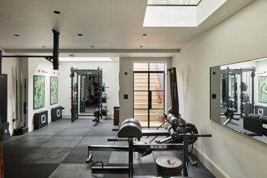 Inspiration for a contemporary home gym in London.