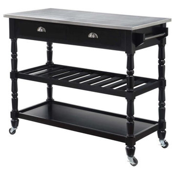 Convenience Concepts French Country Stainless Steel Top Kitchen Cart- Black Wood