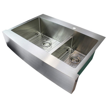 Transolid Diamond 36"x25" Dual Mount Double Bowl 1 Hole Kitchen Sink, Stainless