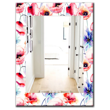 Designart Pink Blossom 18 Traditional Frameless Vanity Mirror, 24x32