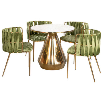 5-Piece Gigi Marble Top Dining Set, Green Chairs