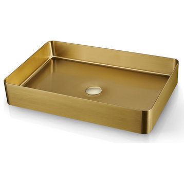 Rectangle Stainless Steel Modern Bathroom Sink, Gold
