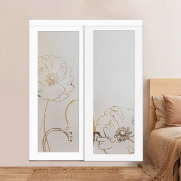 2 Panel Bypass Sliding Closet Doors with Mirror Effect Frosted Designs, 36"x80" (2x18"x80") Inches, Collection 9-16