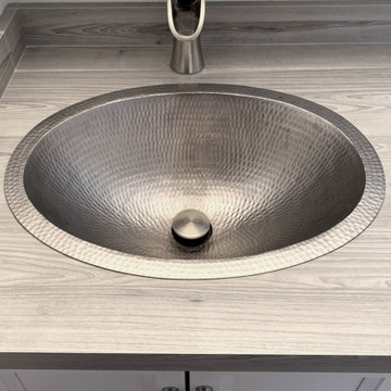 19" Oval Under Counter Hammered Copper Bathroom Sink in Nickel (LO19FEN)