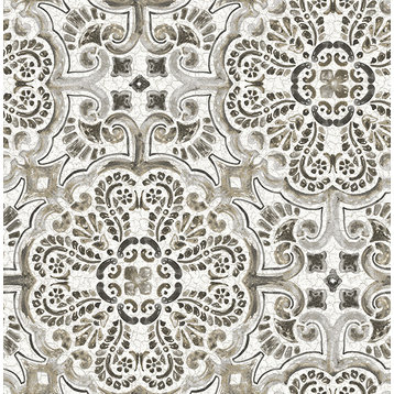 Florentine Tile Pattern Wallpaper, Gray, Bolt