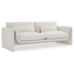 Meridian Furniture - Stylus Boucle Fabric Upholstered Sofa, Cream - Impress family and guests alike with this Stylus boucle fabric sofa. This modish chair oozes contemporary panache with its curved arms and unexpected design elements. Thickly padded seat and back cushions cradle your body in supportive comfort while the rich cream boucle fabric caresses the skin and leaves you feeling relax and recharged. A wood frame ensures that the chair withstands the rigors of daily use without losing its lovely yet contemporary look.