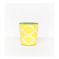 Acadia Yellow and Cream Oval Wastbasket - Wastebaskets