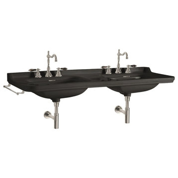 Waldorf 4143 Wall Mount Bathroom Sink, Glossy Black With Three Faucet Holes