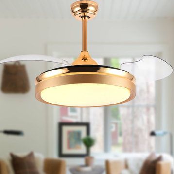 Modern Retractable Ceiling Fan 6-Speed Reversible Motor with Remote and Light, French Gold, 36"