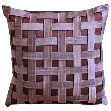 Purple Outdoor Pillows 20"x20" Throw Pillow Cover, Checks Art Silk Decor Pillow