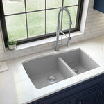 Karran USA - Karran Undermount Quartz 33" 60/40 Double Bowl Kitchen Sink, Grey - Its stylish curved rear bowl walls and gently curved side walls gives this large/small bowl design a unique and appealing aesthetic. Its quartz composite material gives it outstanding durability and will provide years of trouble-free use. This undermount design is available in a selection of 6 elegant color choices to compliment any decor. Karran Quartz sinks are a great compliment to your home improvement project.