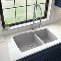 Karran Undermount Quartz 33" 60/40 Double Bowl Kitchen Sink, Grey