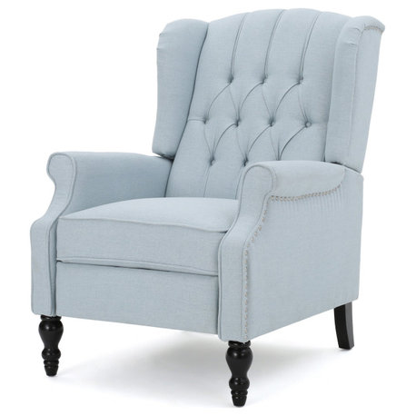 GDF Studio Elizabeth Tufted Back Recliner, Light Sky/Fabric