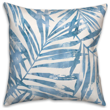 Navy Palm Leaf Pattern 18x18 Spun Poly Pillow