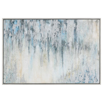 Oversize Gray Blue White Abstract Painting, 61" Silver Modern Light