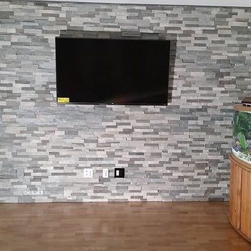 Natural stone accent wall With TV mount & with wires in wall