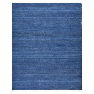 Rugsotic Carpets Hand Woven Flat Weave Kilim Wool Square Area Rug Solid Blue, [Rectangle] 4'x6'