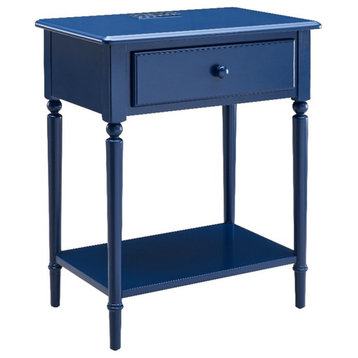 Home Square Coastal Nightstand with AC USB Charger in Navy Blue - Set of 2