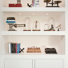 inspiration for coffee station, shallow wall cabinet and also open shel