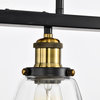 4-Light Antique Black Downlight Linear Kitchen Chandelier With Clear Glass Shade