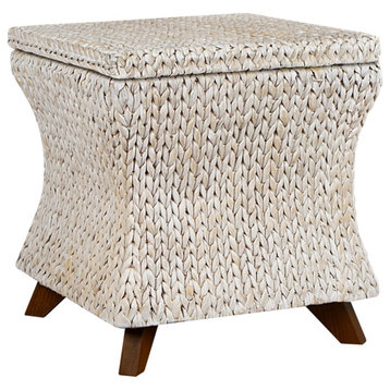 Gallerie Decor Bali Breeze Square Flared Wood Storage Ottoman in Whitewashed
