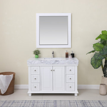 Jardin 48" Single Bathroom Vanity Set in White and Carrara White Marble Countert