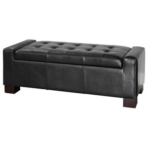 Gdf Studio Guernsey Contemporary Tufted, Black Leather Storage Bench With Arms