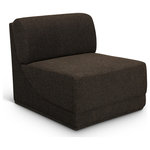 Meridian Furniture - Ollie Black Boucle Fabric Chair, Brown, Armless Chair - Meet the epitome of style and functionality with this Ollie boucle fabric living room chair, part of the Ollie modular collection. A contemporary marvel, this chair features chic and inviting rich black boucle fabric upholstery, giving it a sumptuous texture that oozes elegance and luxury. Curved corners add to the visual look of the chair while maximizing seating comfort while lounging, reading, or entertaining. Pair it with other items in the Ollie collection easily, thanks to an attachment latch underneath.
