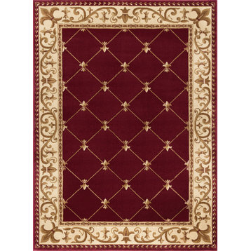 Orleans Traditional Border Area Rug, Red, 5'3"x7'3"