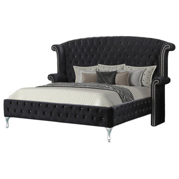Emma Black Crushed Velvet With Crystal Studs Bed, Queen