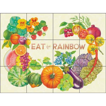 Ceramic Tile Mural Backsplash "Eat the Rainbow" by Joan Chamberlain, 24"x18"