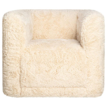Huggy Luxury Plush Faux Fur Upholstered Swivel Accent Chair, Sand
