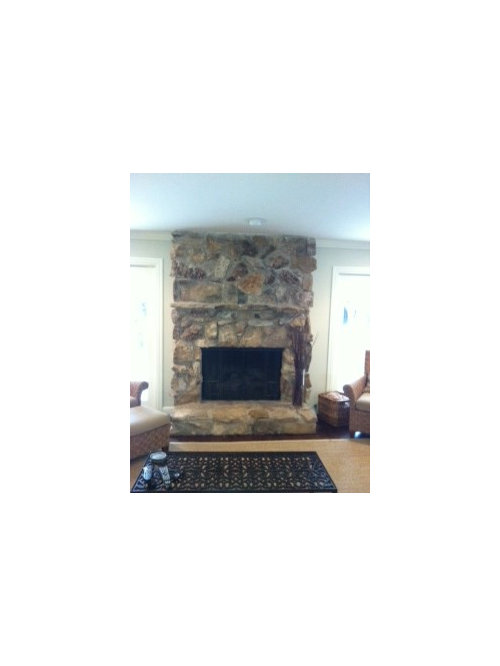 60s stone fireplace wondering how to best accessorize...any ideas?