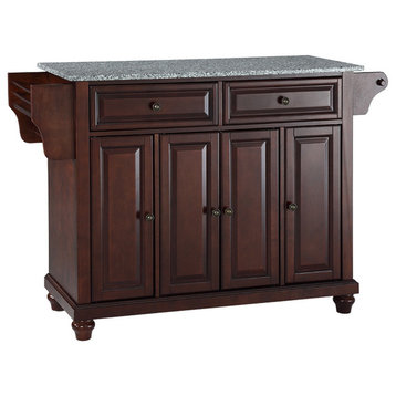 Cambridge Solid Granite Top Kitchen Island, Vintage Mahogany Finish