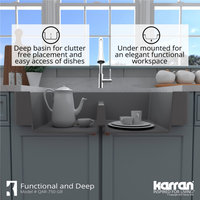 Karran Retrofit Farmhouse Quartz 34" Double Bowl Sink, Grey
