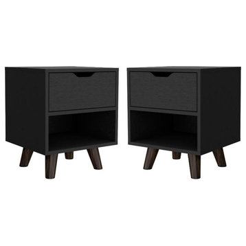 Home Square Engineered Wood Nightstand with 1 Drawer in Black - Set of 2