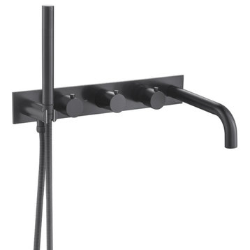 Isenberg 100.2691 Thermostatic Wall Mount Tub Filler With Hand Shower, Matte Black
