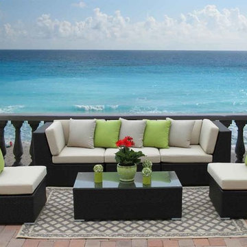 Contempo 6 Piece Outdoor Armless Conversation Set in Brown Wicker