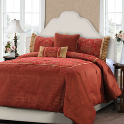 Chloe 5 Piece Comforter Set, Queen, Red Gold - Products