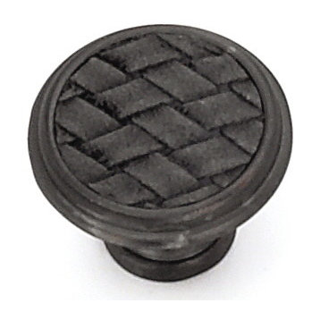 1 1/8" Churchill Round Knob-Oil Rubbed Bronze/Black Leather Insert