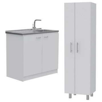 Home Square 2-Piece Set with Utility Sink with Cabinet and Storage Cabinet
