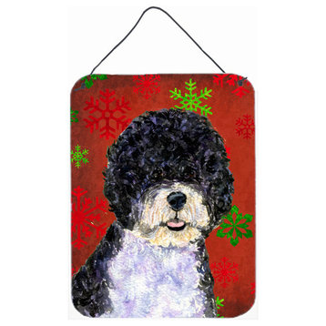 Portuguese Water Dog Red Snowflakes Holiday Christmas Wall Door Hanging Prints