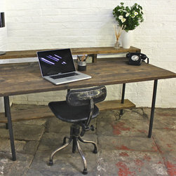 Tovey Reclaimed Dark Stained Scaffolding Board and Pipe Industrial Style Desk - Desks & Writing Bureaus