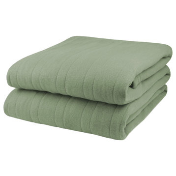 Biddeford Comfort Knit Fleece Electric Heated Warming Throw Blanket Sage Green