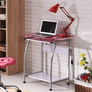 Pemberly Row Tempered Glass Top Laptop Desk in Pink