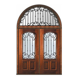 Prehung Transom Double Door 80 Mahogany Valencia Arch Lite - Front Doors