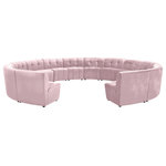 Meridian Furniture - Limitless Velvet Upholstered 14-Piece Modular Sectional, Pink - Invest in your home's comfort with this Limitless 14 Piece Sectional. This modular unit offers tons of flexibility in the number of ways that you can put each piece in the Limitless collection together to get the ideal customized look. Upholstered in pink velvet, this beautiful piece is soft and cool to the touch, so you can feel comfortable from every angle. Button and channel tufting add to this unit's upscale look and contemporary charm.