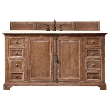 Providence 60" Single Vanity Cabinet, Driftwood w/ 3CM Eternal Marfil Quartz Top